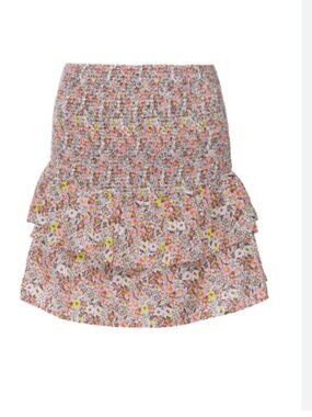 Nation LTD  Nili party skirt in dear abby white pink floral smocked tiered XS